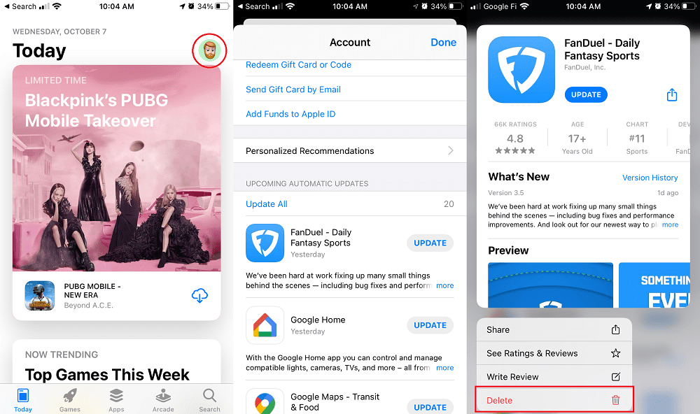 Elimina app dall'App Store