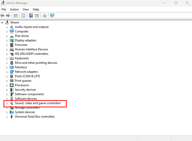 Klicken Sie auf die Kategorie „Sound-, Video- und Gamecontroller“ und erweitern Sie sie