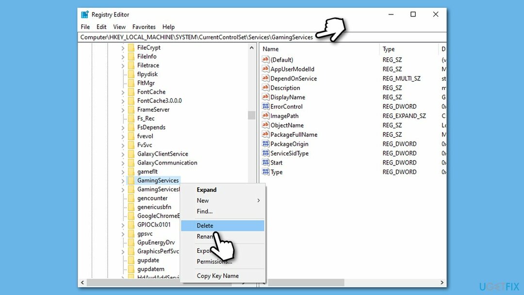 Ištrinkite GamingServices ir GamingServicesNet registrus