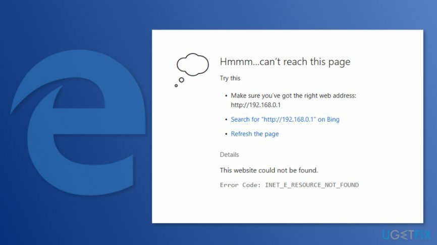 Skærmbillede af INET_E_RESOURCE_NOT_FOUND fejl