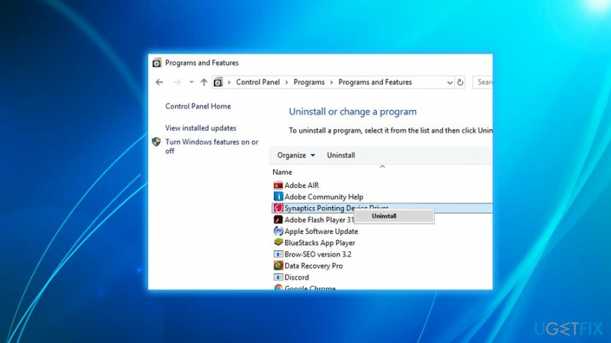 Απεγκαταστήστε το πρόγραμμα οδήγησης Synaptics