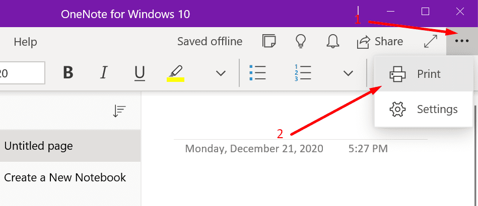 imprimați aplicația onenote