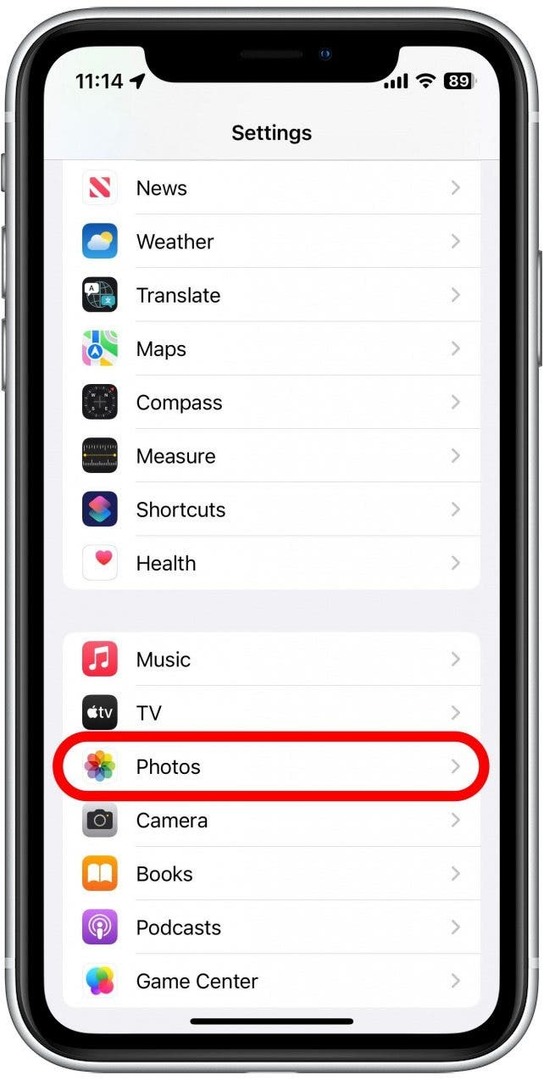 Apri l'app Impostazioni e tocca Foto.