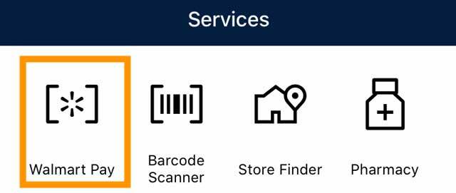 Walmart App-Dienste-Menüoption für Walmart Pay