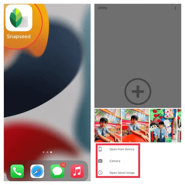 nainstalujte aplikaci Snapseed a otevřete ji v iphone