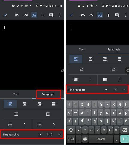 Reguleerige reavahe Google Docs Android