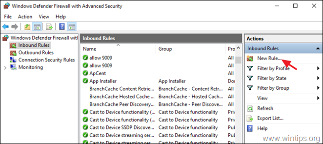 Nuova regola del firewall