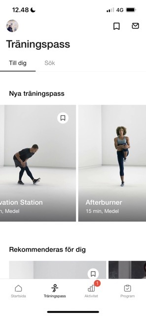 Skjermbilde som viser Nike Training Club på iOS på et nytt språk