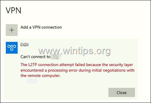 Próba połączenia L2TP nie powiodła się, ponieważ warstwa zabezpieczeń napotkała błąd przetwarzania podczas początkowych negocjacji z komputerem zdalnym