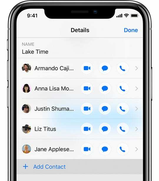 iMessage'i rühma tekst Lisage kontakt iOS 12