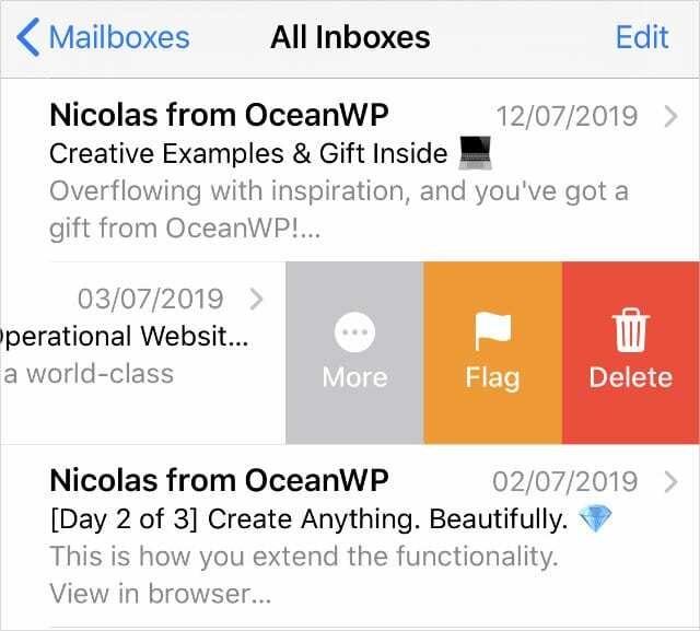 Проведіть пальцем, щоб видалити в iOS Mail