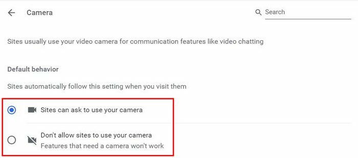 Opciones de cámara Chrome