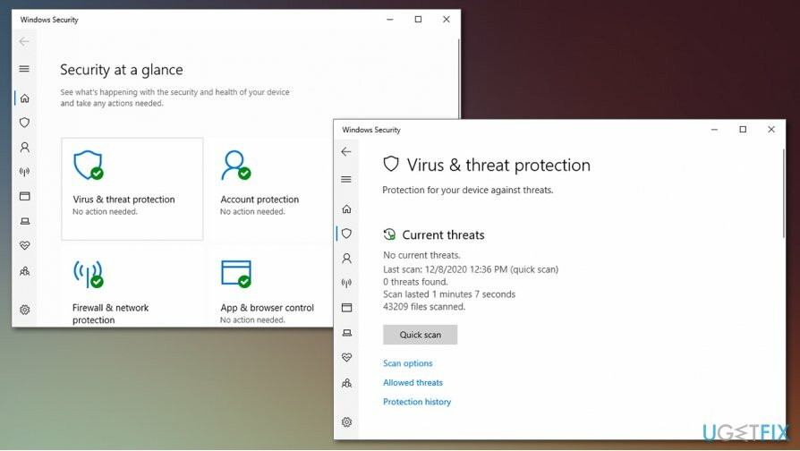 Accesați istoricul protecției Windows Defender