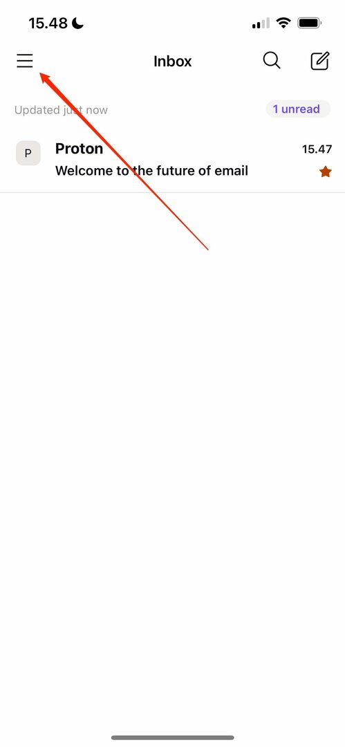 skjermbilde som viser ikonet med tre linjer i protonmail for ios