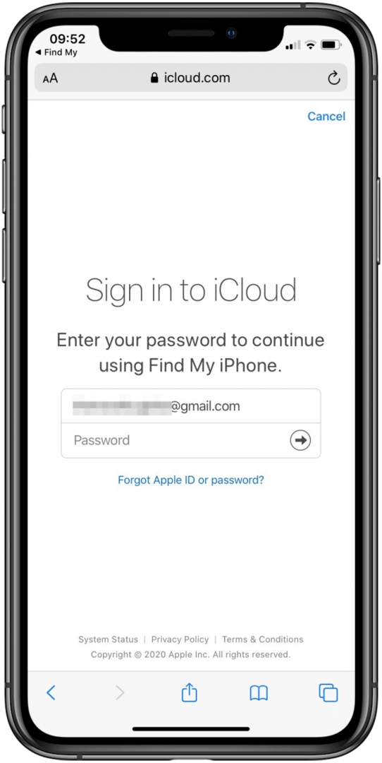 Accedi a iCloud per inizializzare un dispositivo da remoto