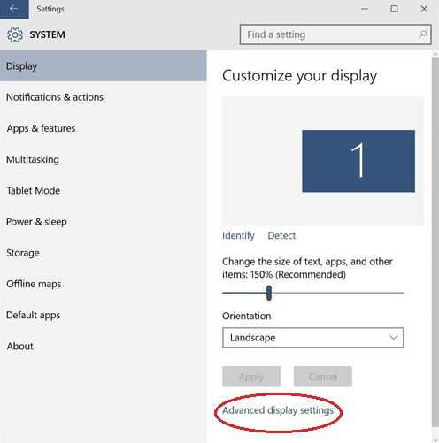 Windows Advanced Display Settings