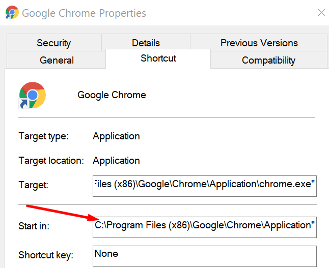 Google Chrome im Pfad beginnen