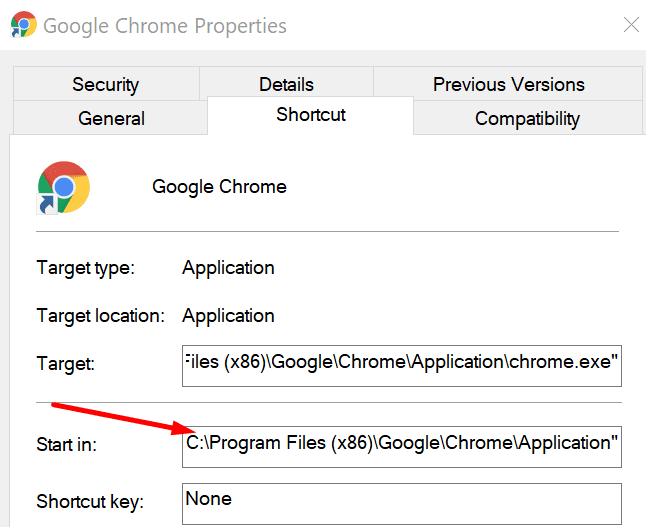 google chrome start in path