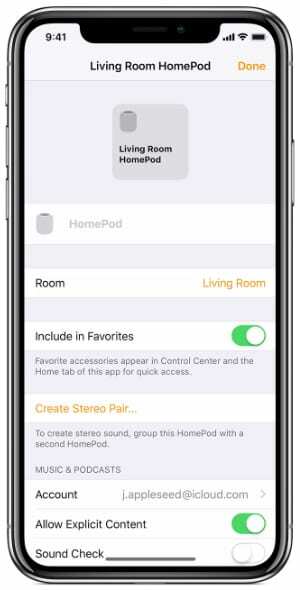 Butonul HomePod Creare pereche stereo