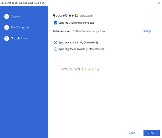 Google Backup e sincronizzazione delle impostazioni di Google Drive