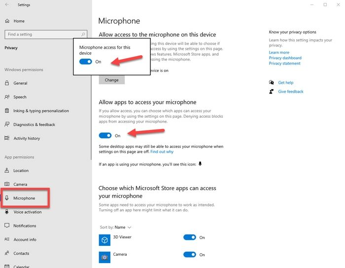 Autoriser les applications à accéder à votre option de microphone