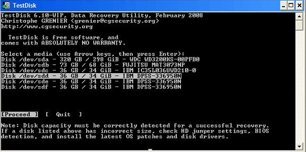 Software pro obnovu oddílu TestDisk