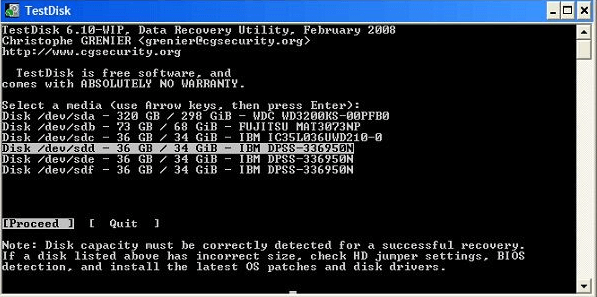 Programvara för återställning av TestDisk-partition