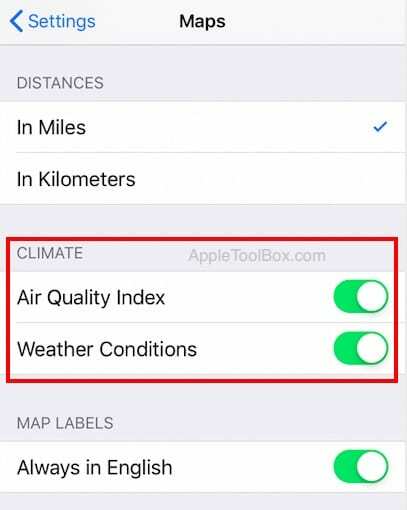 मैप्स में हवा की गुणवत्ता और मौसम की जांच कैसे करें