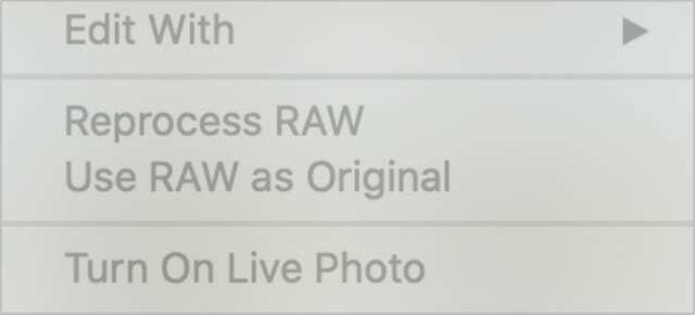 Retraiter l'option RAW de la barre de menu Photos