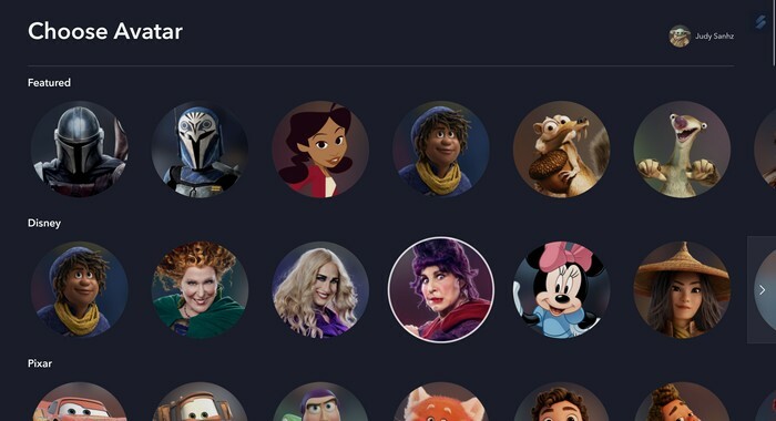 Auswahl von Disney+ Profilbild