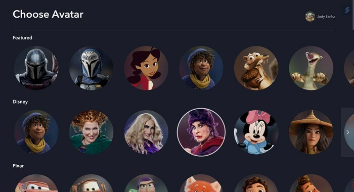 Valg af Disney+ profilbillede