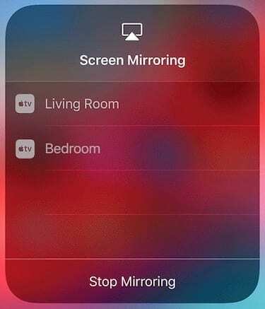 Ekraani peegeldamise valik iPhone XS-is.