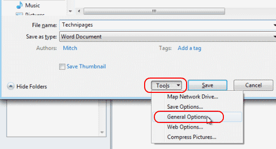 Word 2010 Allgemeine Optionen Auswahl im Menü Speichern