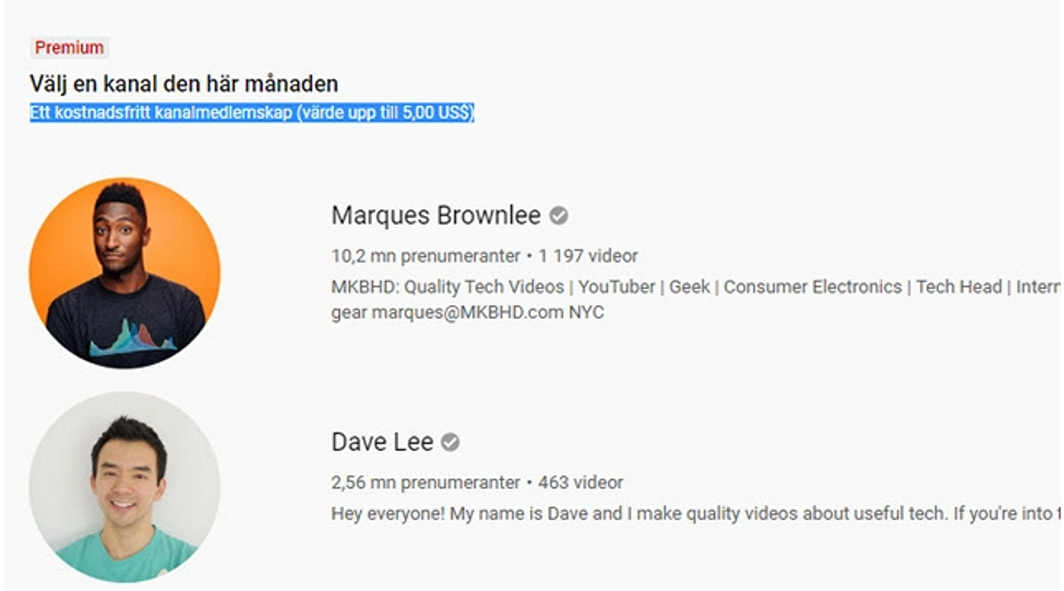 YouTube Premium kanāla abonēšanas privilēģija