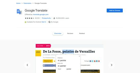 Google Translate - Meilleur plugin Google Chrome