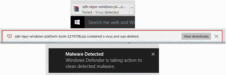 Mensajes de malware detectado