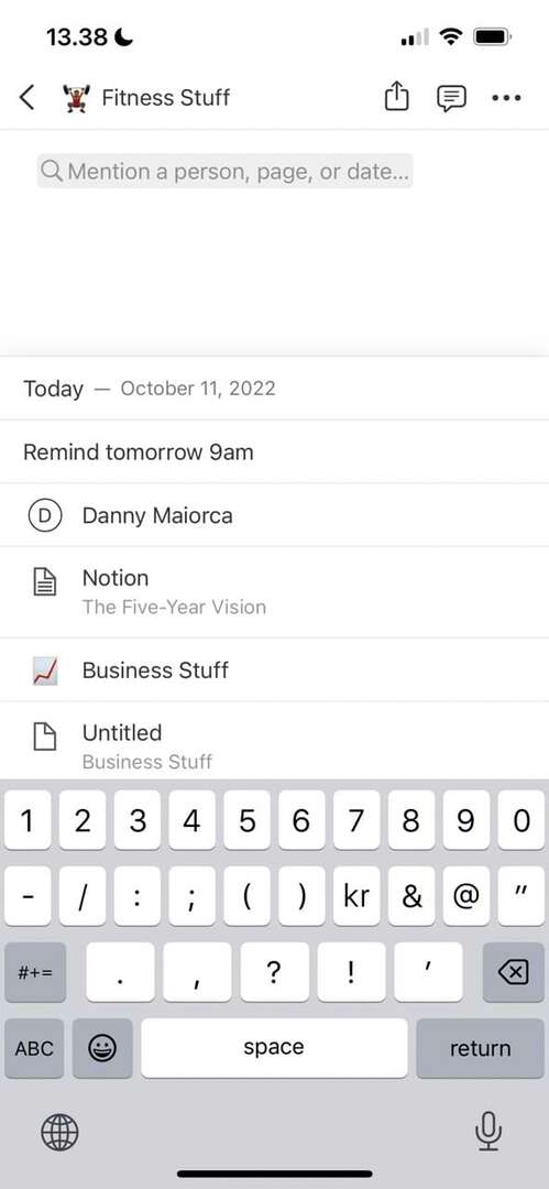 Notion for iOS でページにタグを付ける方法を示すスクリーンショット