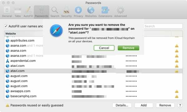 Safari Passwort löschen-Mac