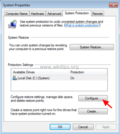 configurare la protezione del sistema