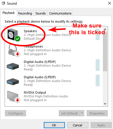 tanda centang hijau pada opsi Speaker