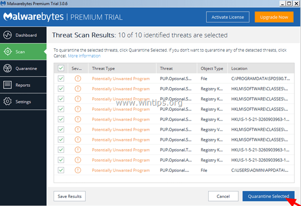 ამოიღეთ ინფექციები Malwarebytes 3.0