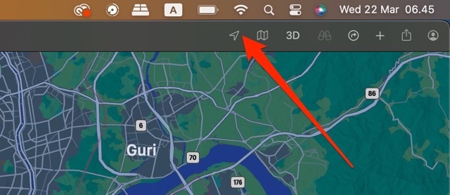 Vietos piktograma Apple Maps Mac ekrano kopija