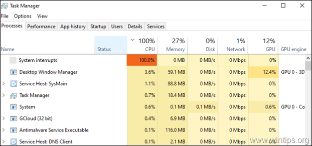 REVISIÓN: El sistema interrumpe el uso del CPU al 100% en Windows 10