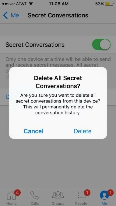 Eliminar el historial de conversaciones secretas