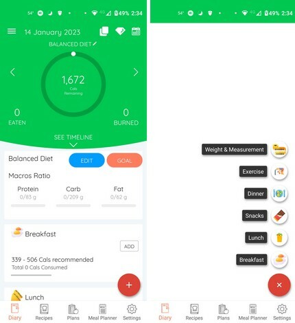 Aplicación gratuita de alimentación saludable para Android