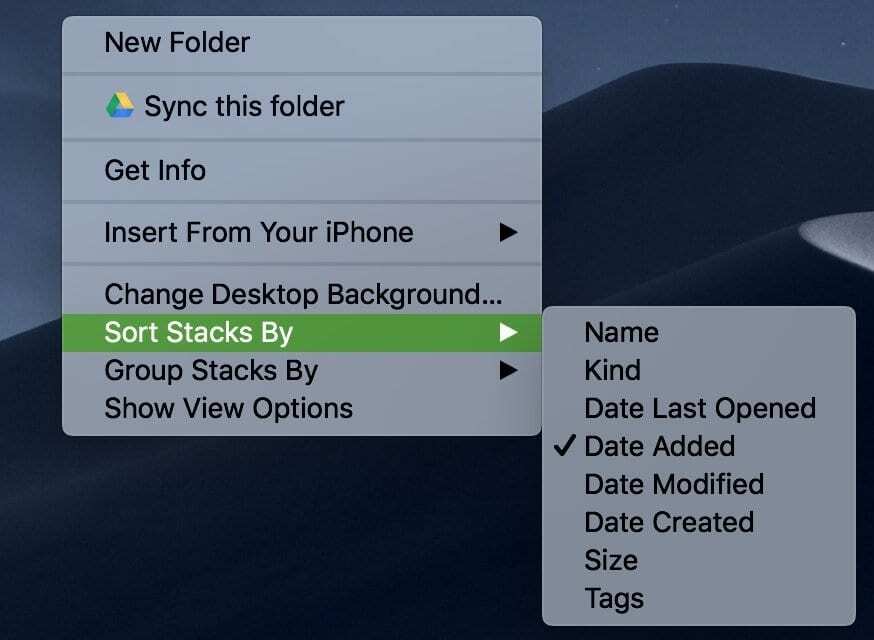 macOS Mojave'deki yığınlar