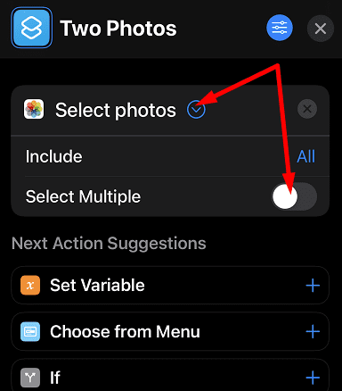 Snelkoppelingen-app-selecteer-meerdere-foto's