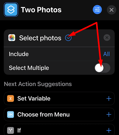 Raccourcis-app-sélectionner-plusieurs-photos