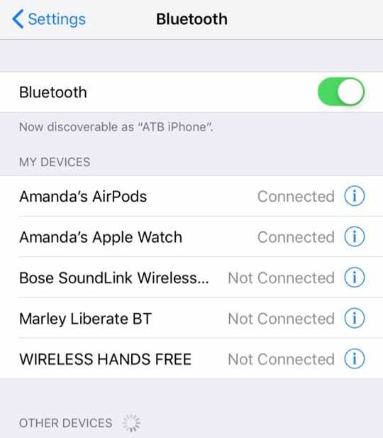 Seznam zařízení Bluetooth iOS 12