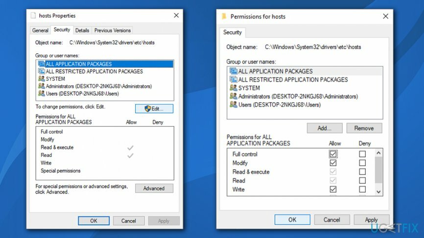 Otorgar control total al archivo de hosts